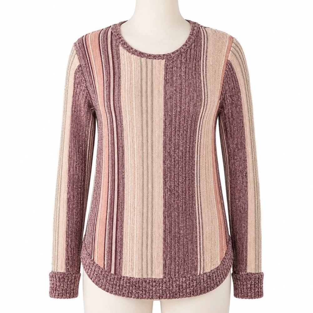Coldwater Creek Sweater Small Petite Pink Purple Stripe Curved Hem Knit Top